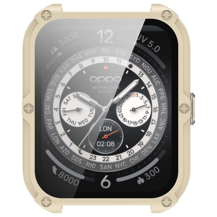 For OPPO Watch 4 Pro PC + Tempered Film Integrated Watch Protective Case(Ivory White) by bashfashion