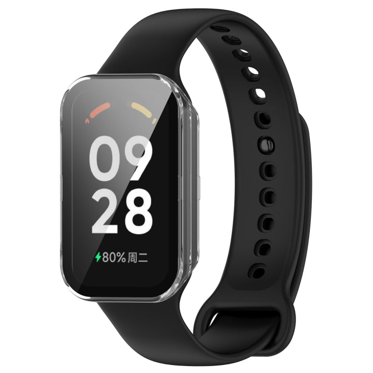 For Xiaomi Smart Band 8 Active / Redmi Band 2 PC + Tempered Film Integrated Watch Protective Case(Transparent White) by bashfashion