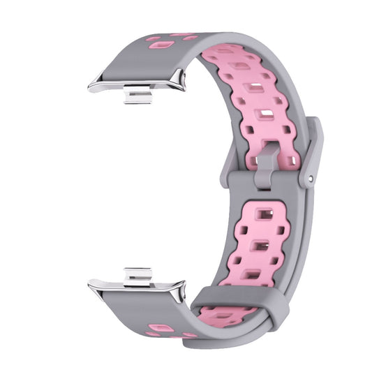 For Xiaomi Smart Band 9 Pro / 8 Pro Mijobs Square Hole Breathable Silicone Watch Band(Grey Pink) by MIJOBS