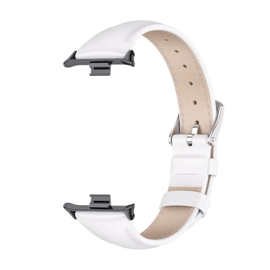 For Xiaomi Smart Band 9 Pro / 8 Pro Mijobs Genuine Leather Slim Watch Band(White Black) by MIJOBS