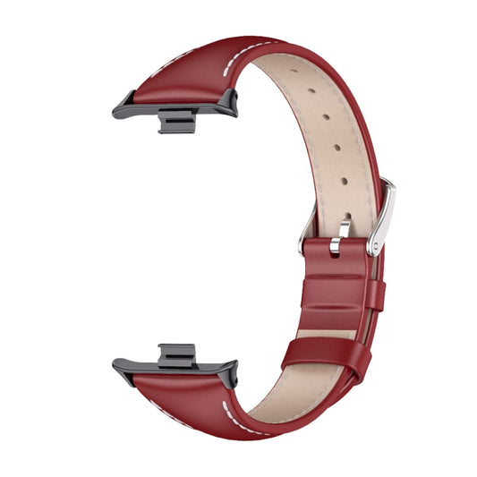 For Xiaomi Smart Band 9 Pro / 8 Pro Mijobs Genuine Leather Slim Watch Band(Red Black) by MIJOBS