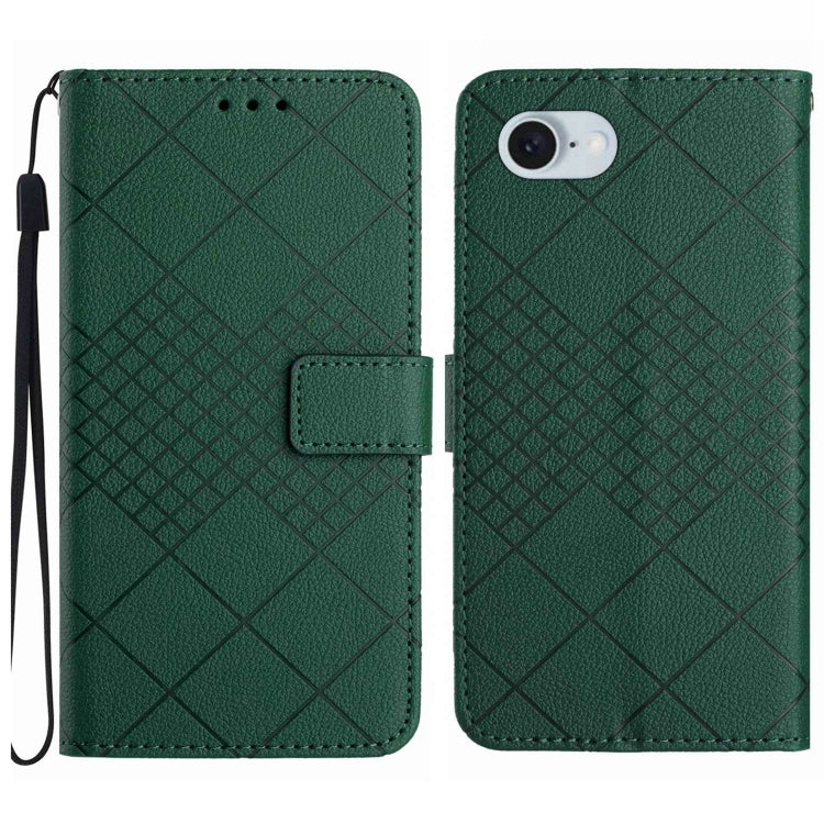 For iPhone SE 2024 Rhombic Grid Texture Leather Phone Case(Green) by bashfashion