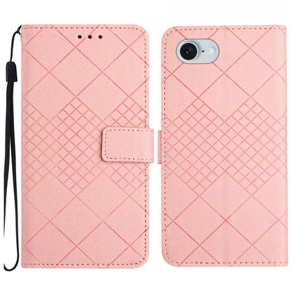 For iPhone SE 2024 Rhombic Grid Texture Leather Phone Case(Pink) by bashfashion