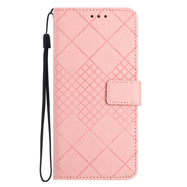 For iPhone SE 2024 Rhombic Grid Texture Leather Phone Case(Pink) by bashfashion
