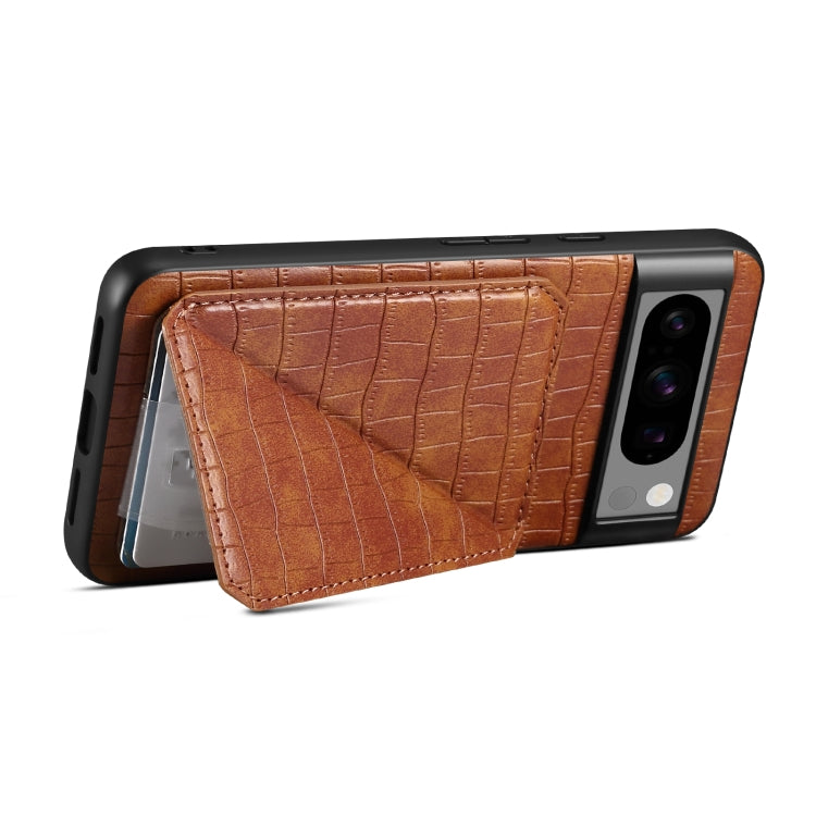 For Google Pixel 6 Denior Crocodile Texture Holder Electroplating Phone Case(Brown) by Denior