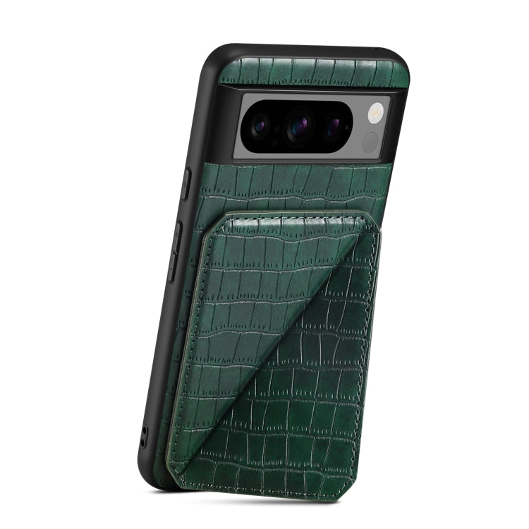 For Google Pixel 6 Denior Crocodile Texture Holder Electroplating Phone Case(Green) by Denior