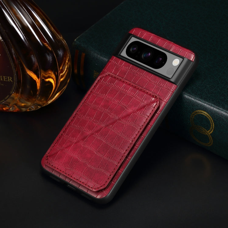 For Google Pixel 6 Pro Denior Crocodile Texture Holder Electroplating Phone Case(Red) by Denior