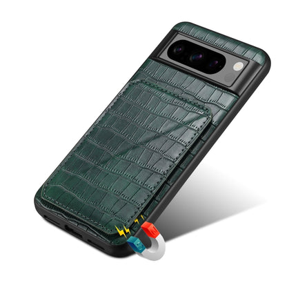 For Google Pixel 6a Denior Crocodile Texture Holder Electroplating Phone Case(Green) by Denior