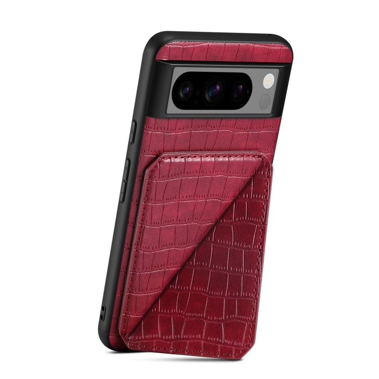For Google Pixel 6a Denior Crocodile Texture Holder Electroplating Phone Case(Red) by Denior