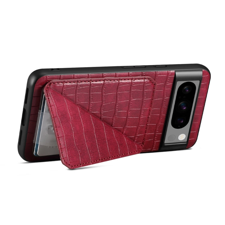 For Google Pixel 6a Denior Crocodile Texture Holder Electroplating Phone Case(Red) by Denior