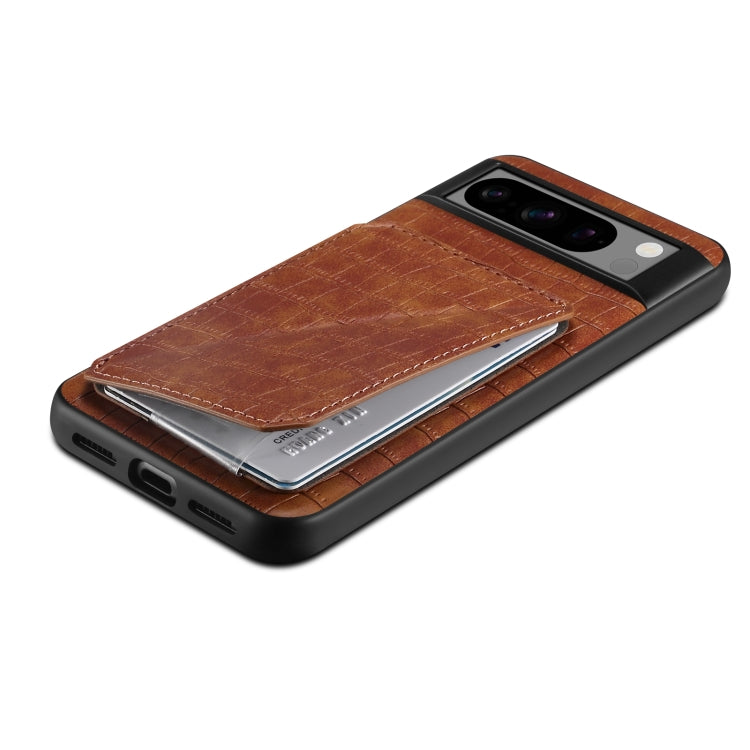 For Google Pixel 7 Denior Crocodile Texture Holder Electroplating Phone Case(Brown) by Denior