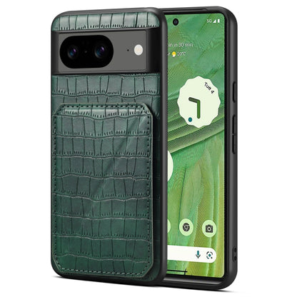 For Google Pixel 7 Denior Crocodile Texture Holder Electroplating Phone Case(Green) by Denior