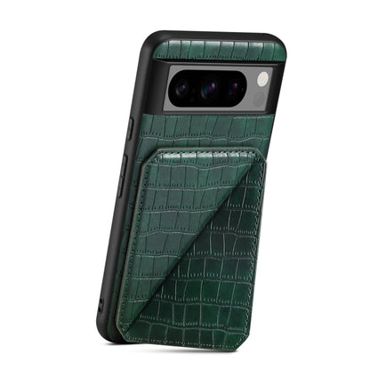 For Google Pixel 7 Denior Crocodile Texture Holder Electroplating Phone Case(Green) by Denior
