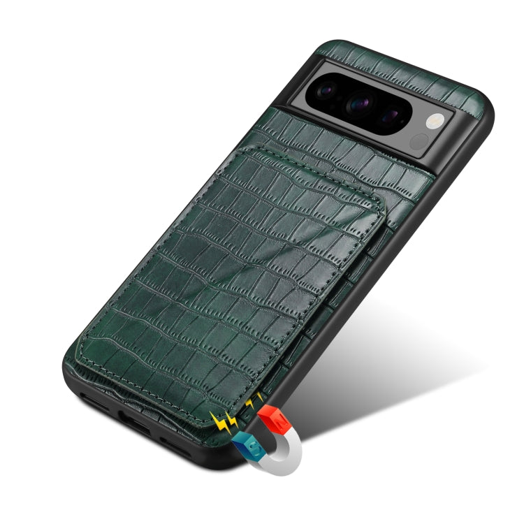 For Google Pixel 7 Denior Crocodile Texture Holder Electroplating Phone Case(Green) by Denior