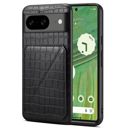 For Google Pixel 7 Denior Crocodile Texture Holder Electroplating Phone Case(Black) by Denior