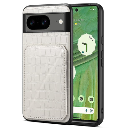 For Google Pixel 7 Denior Crocodile Texture Holder Electroplating Phone Case(White) by Denior