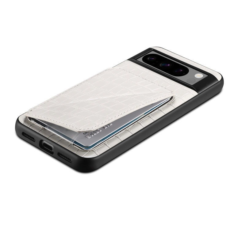 For Google Pixel 7 Denior Crocodile Texture Holder Electroplating Phone Case(White) by Denior