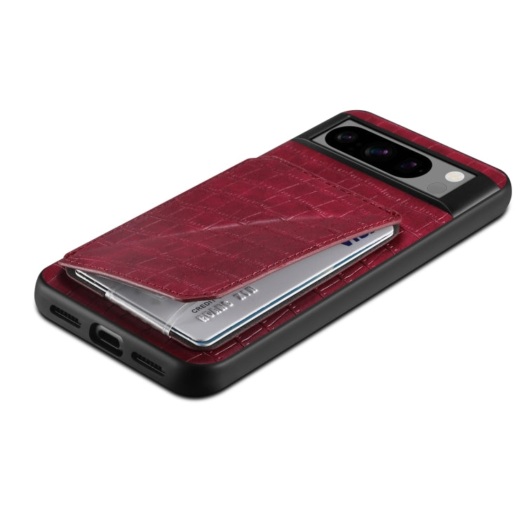 For Google Pixel 7 Pro Denior Crocodile Texture Holder Electroplating Phone Case(Red) by Denior