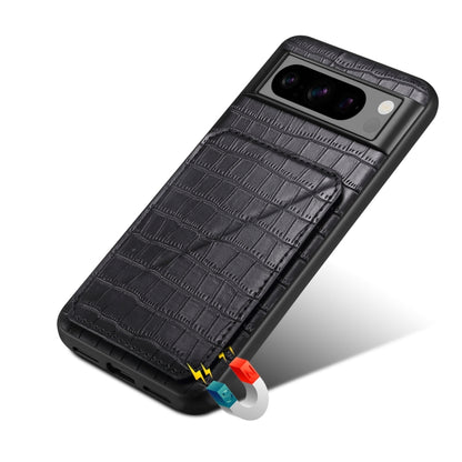For Google Pixel 7 Pro Denior Crocodile Texture Holder Electroplating Phone Case(Black) by Denior