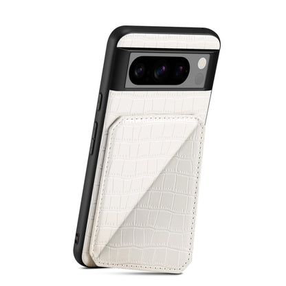 For Google Pixel 7 Pro Denior Crocodile Texture Holder Electroplating Phone Case(White) by Denior