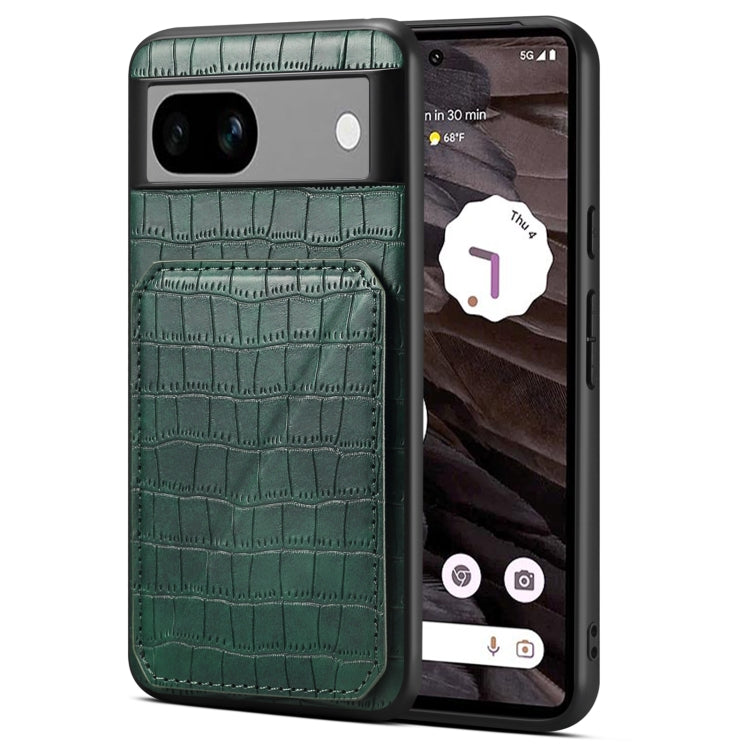For Google Pixel 7a Denior Crocodile Texture Holder Electroplating Phone Case(Green) by Denior