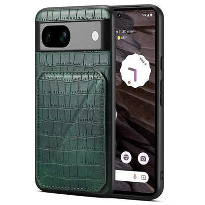 For Google Pixel 7a Denior Crocodile Texture Holder Electroplating Phone Case(Green) by Denior