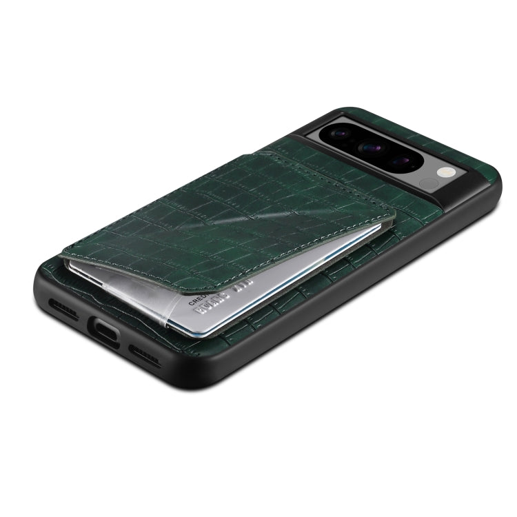 For Google Pixel 7a Denior Crocodile Texture Holder Electroplating Phone Case(Green) by Denior