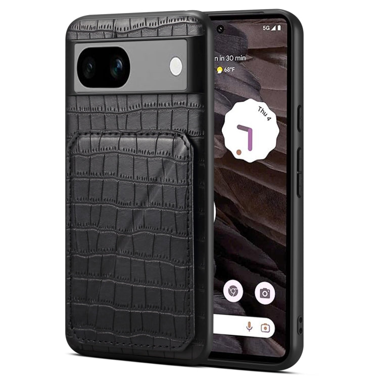 For Google Pixel 7a Denior Crocodile Texture Holder Electroplating Phone Case(Black) by Denior