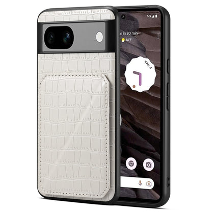 For Google Pixel 7a Denior Crocodile Texture Holder Electroplating Phone Case(White) by Denior