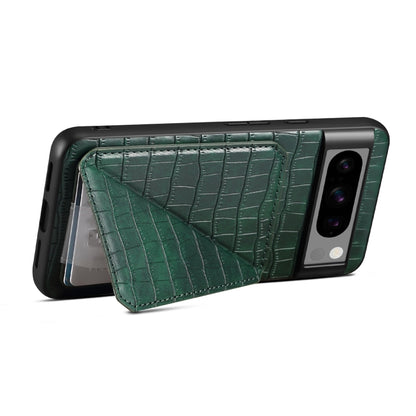 For Google Pixel 8 Pro Denior Crocodile Texture Holder Electroplating Phone Case(Green) by Denior