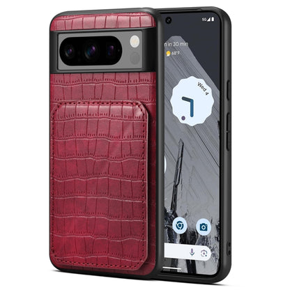 For Google Pixel 8 Pro Denior Crocodile Texture Holder Electroplating Phone Case(Red) by Denior