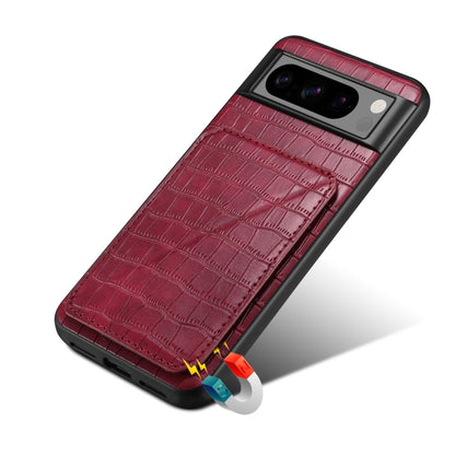 For Google Pixel 8 Pro Denior Crocodile Texture Holder Electroplating Phone Case(Red) by Denior