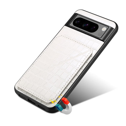 For Google Pixel 8 Pro Denior Crocodile Texture Holder Electroplating Phone Case(White) by Denior