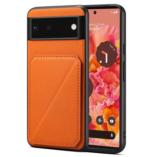 For Google Pixel 6 Denior Calf Texture Holder Electroplating Phone Case(Orange) by Denior