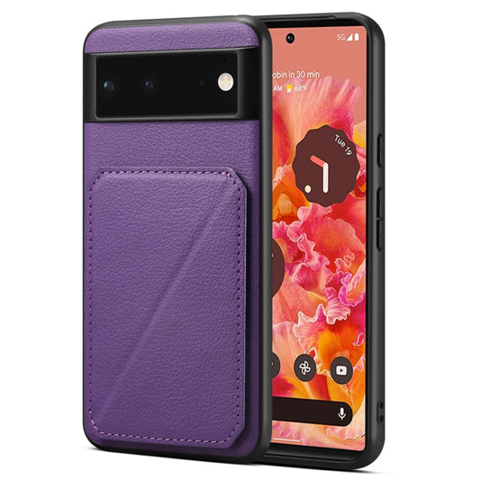 For Google Pixel 6 Denior Calf Texture Holder Electroplating Phone Case(Purple) by Denior