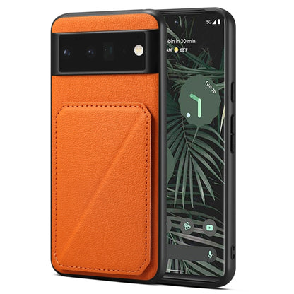 For Google Pixel 6 Pro Denior Calf Texture Holder Electroplating Phone Case(Orange) by Denior