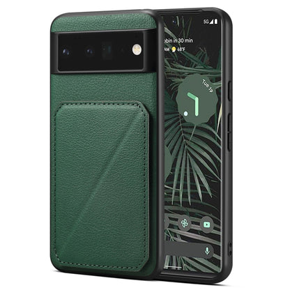 For Google Pixel 6 Pro Denior Calf Texture Holder Electroplating Phone Case(Green) by Denior