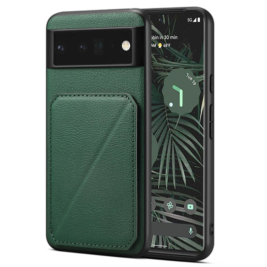 For Google Pixel 6 Pro Denior Calf Texture Holder Electroplating Phone Case(Green) by Denior