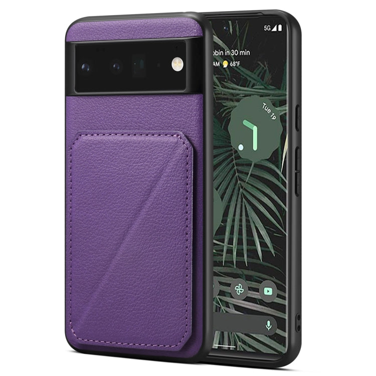For Google Pixel 6 Pro Denior Calf Texture Holder Electroplating Phone Case(Purple) by Denior