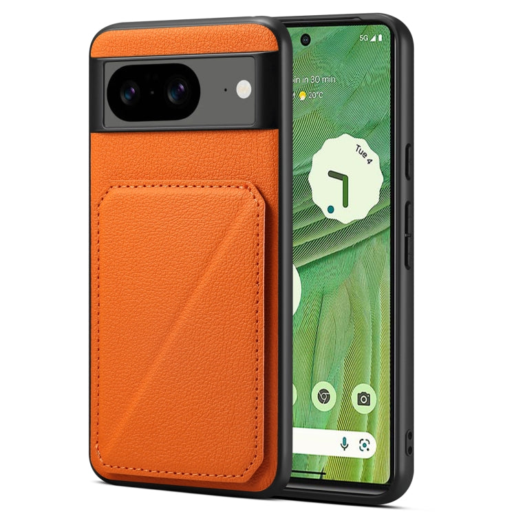 For Google Pixel 7 Denior Calf Texture Holder Electroplating Phone Case(Orange) by Denior