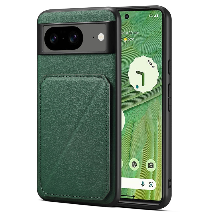 For Google Pixel 7 Denior Calf Texture Holder Electroplating Phone Case(Green) by Denior