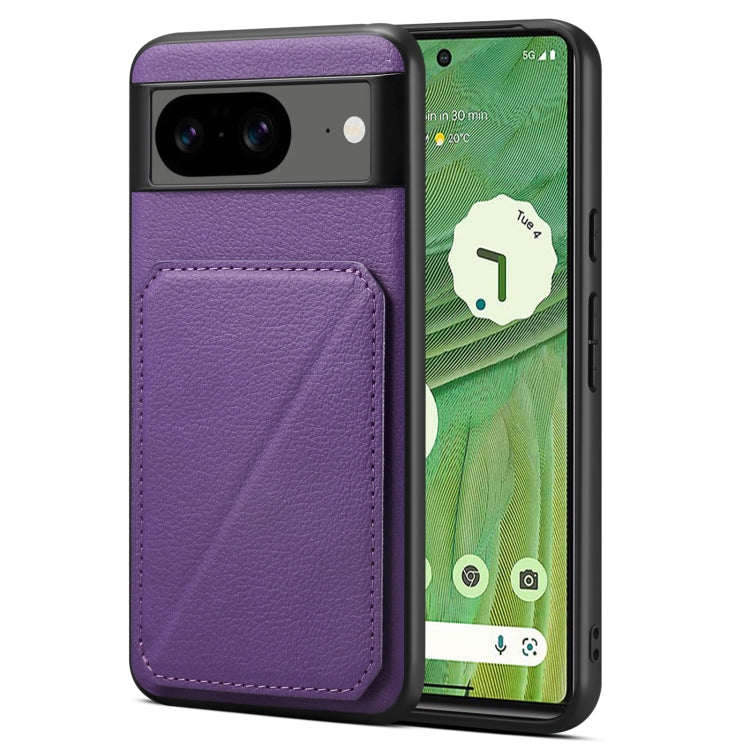 For Google Pixel 7 Denior Calf Texture Holder Electroplating Phone Case(Purple) by Denior