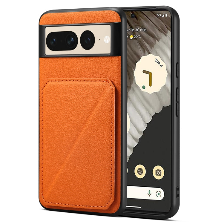 For Google Pixel 7 Pro Denior Calf Texture Holder Electroplating Phone Case(Orange) by Denior