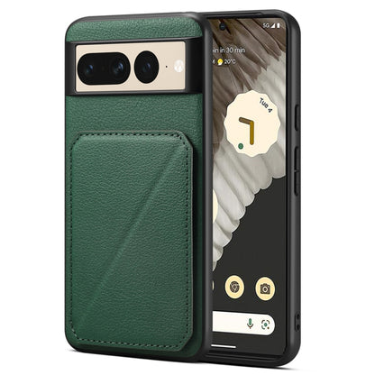 For Google Pixel 7 Pro Denior Calf Texture Holder Electroplating Phone Case(Green) by Denior