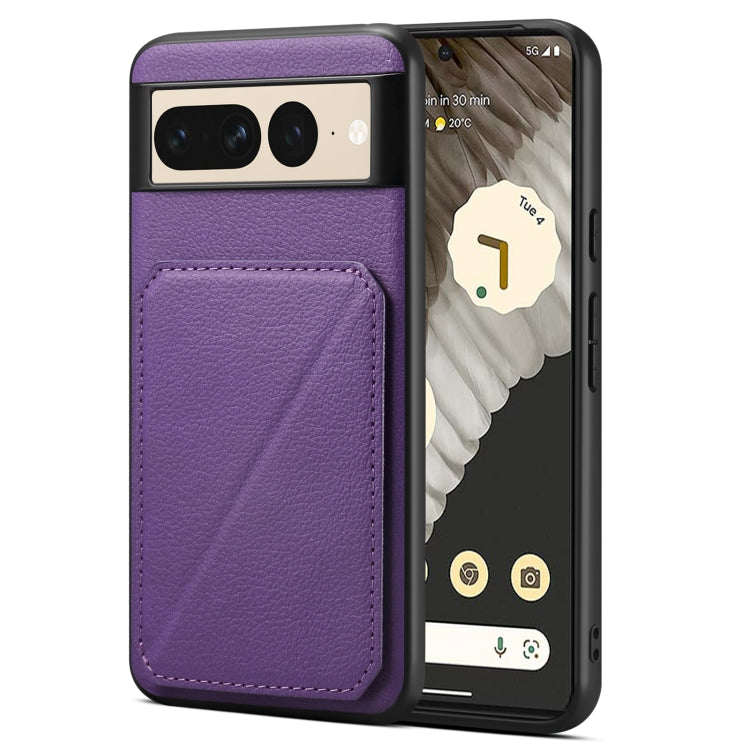 For Google Pixel 7 Pro Denior Calf Texture Holder Electroplating Phone Case(Purple) by Denior