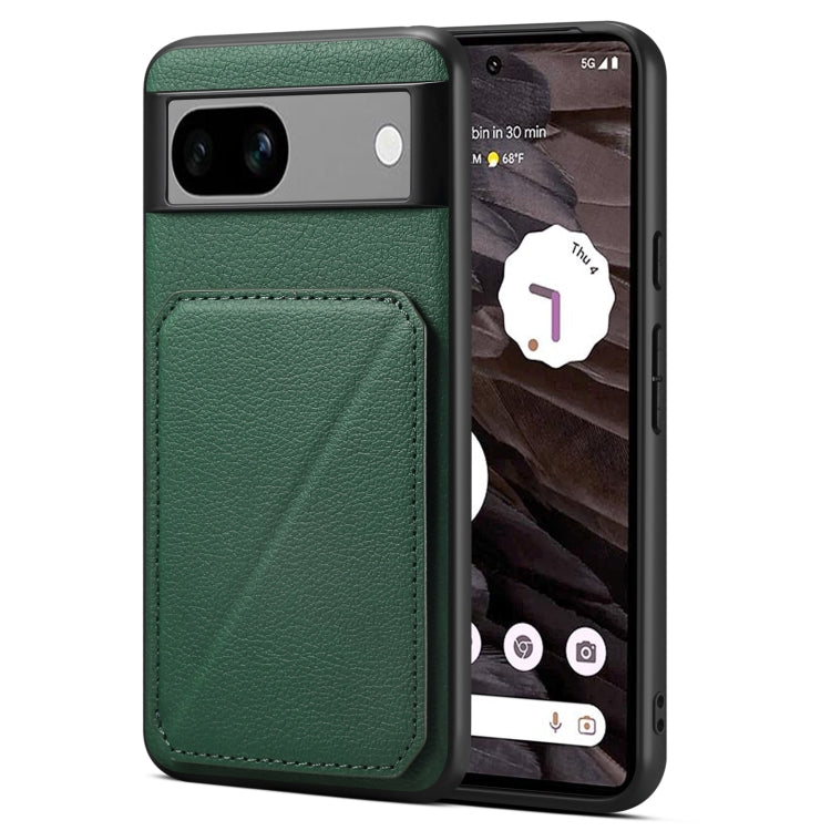 For Google Pixel 7a Denior Calf Texture Holder Electroplating Phone Case(Green) by Denior