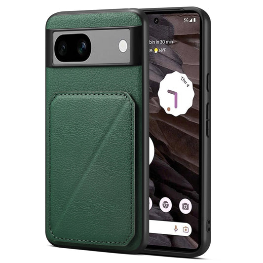 For Google Pixel 7a Denior Calf Texture Holder Electroplating Phone Case(Green) by Denior