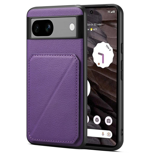 For Google Pixel 7a Denior Calf Texture Holder Electroplating Phone Case(Purple) by Denior