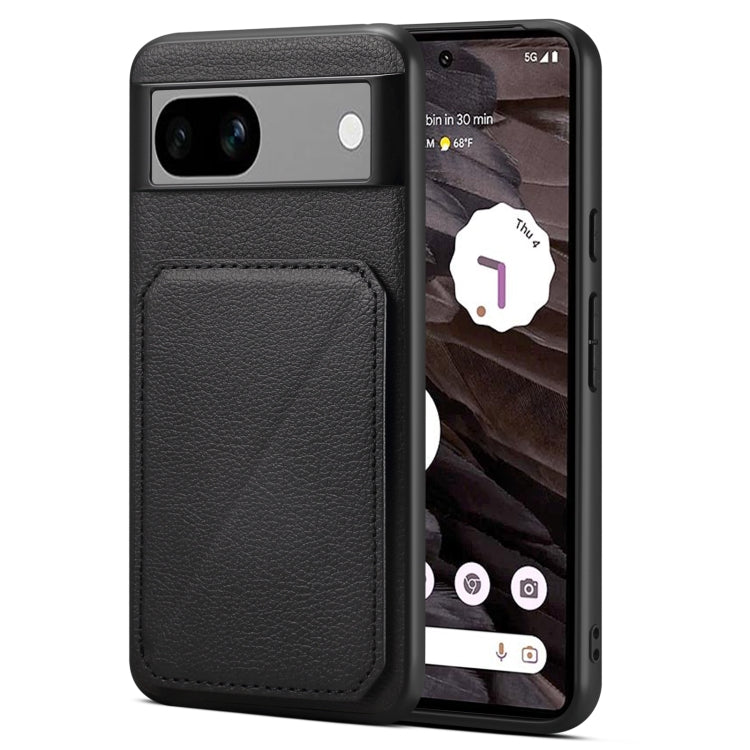 For Google Pixel 7a Denior Calf Texture Holder Electroplating Phone Case(Black) by Denior
