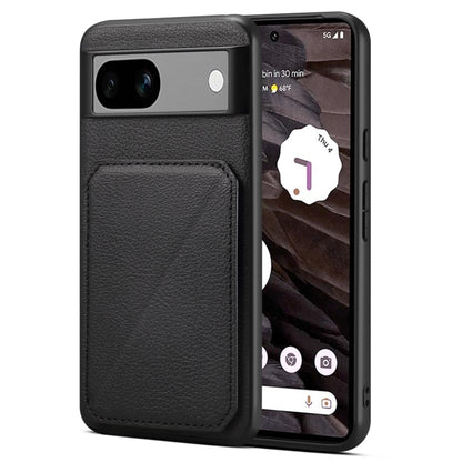 For Google Pixel 7a Denior Calf Texture Holder Electroplating Phone Case(Black) by Denior